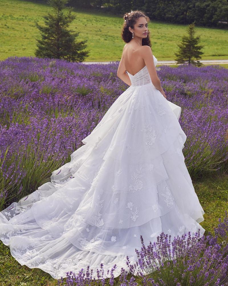 La24108 lace and tulle princess ball gown wedding dress with long train2